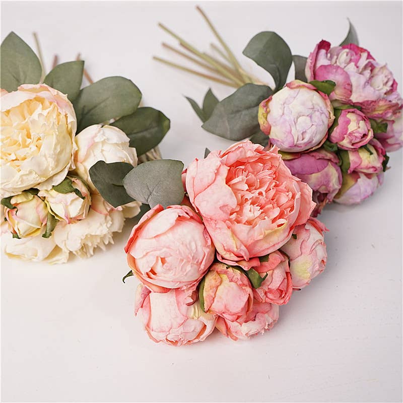 Sweet Home Deco - Vente Fleurs artificielles - Bouquet floral de pivoines en soie de 12 po, pivoines printanières, 7 tiges9