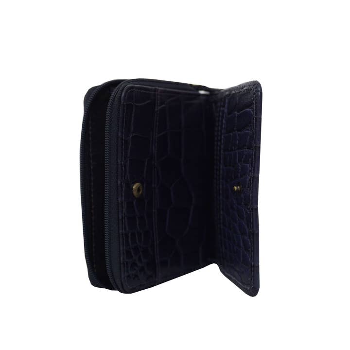 Assots London - Wholesale Wallet – Women's - 'JOLLY' Navy Vintage Croc Real Leather Designer Zip-Top Wa10
