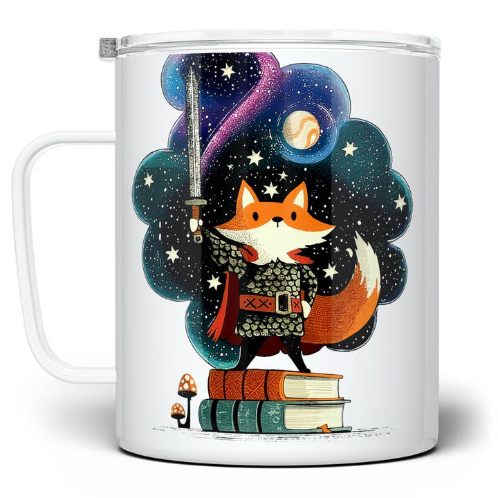 Cosmic Fox Knight Insulated Mug, Bookish Fantasy Gifts for wholesale by Loftipop