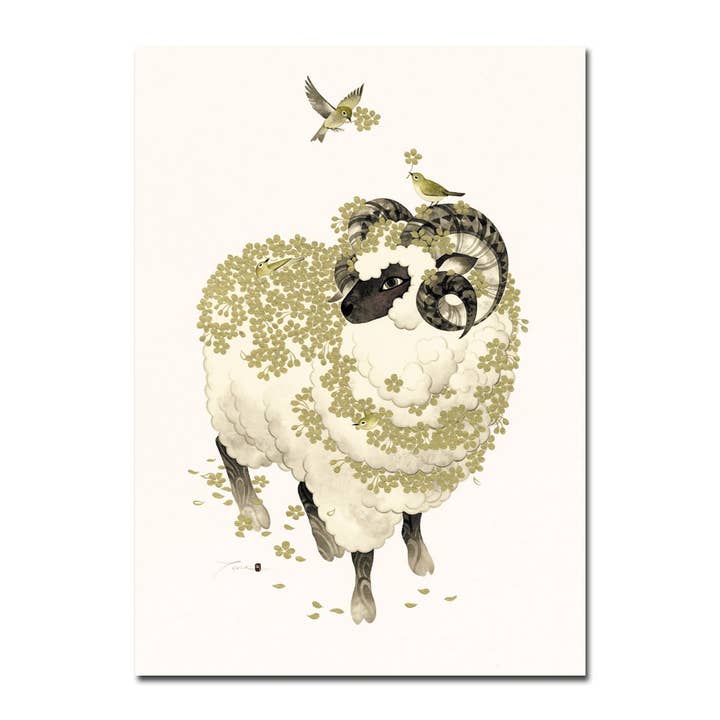 Ram und Vögel Geburtstagsfolienkarte für den Großhandel von Allport Editions