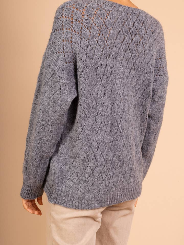 Pépouz' Paris - Wholesale Knit Sweater - Women's - Mohair openwork sweater with diamond pattern PP25059