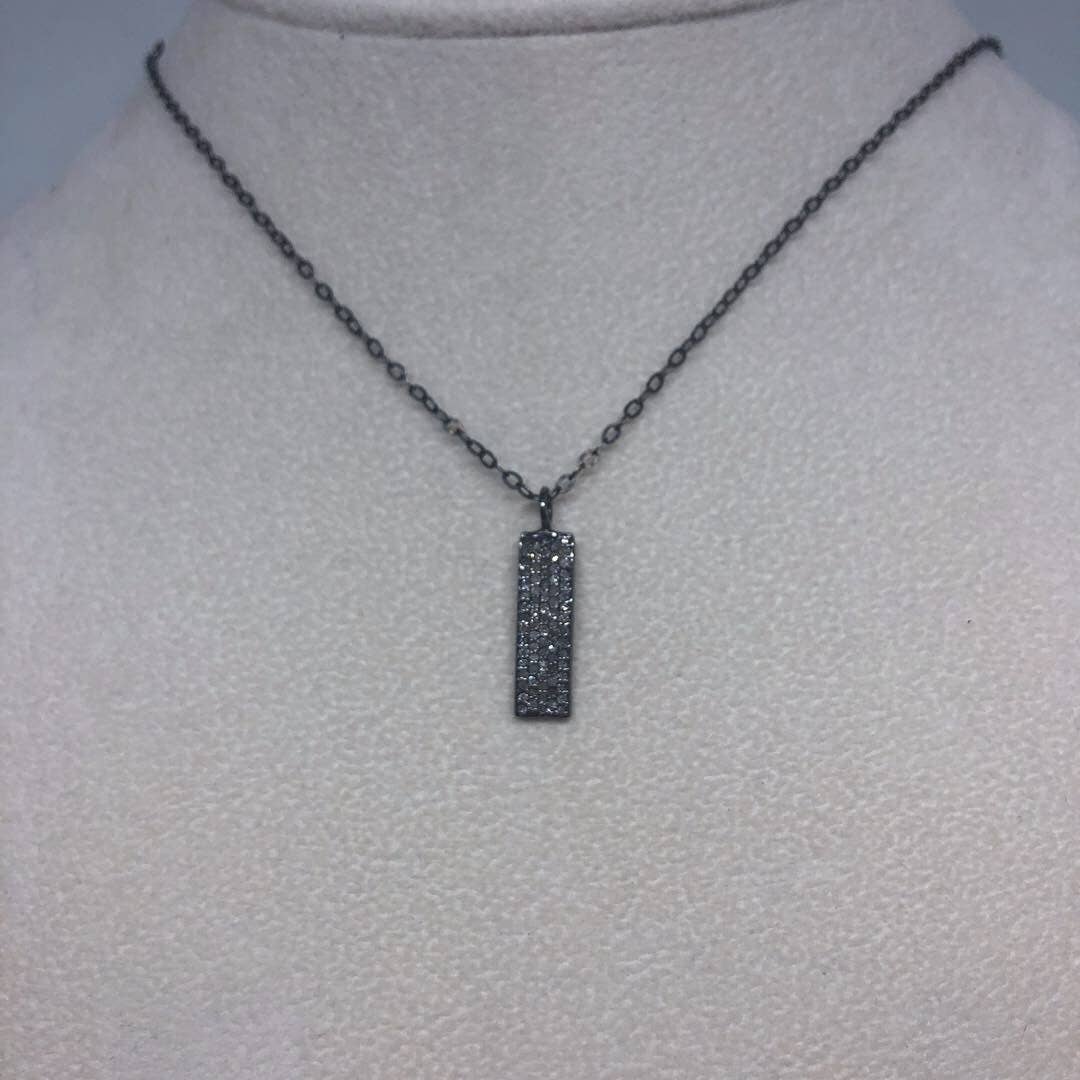 BMR - Wholesale Pendant/Charm Necklace - Diamond Rectangle Pendant On Black Chain0