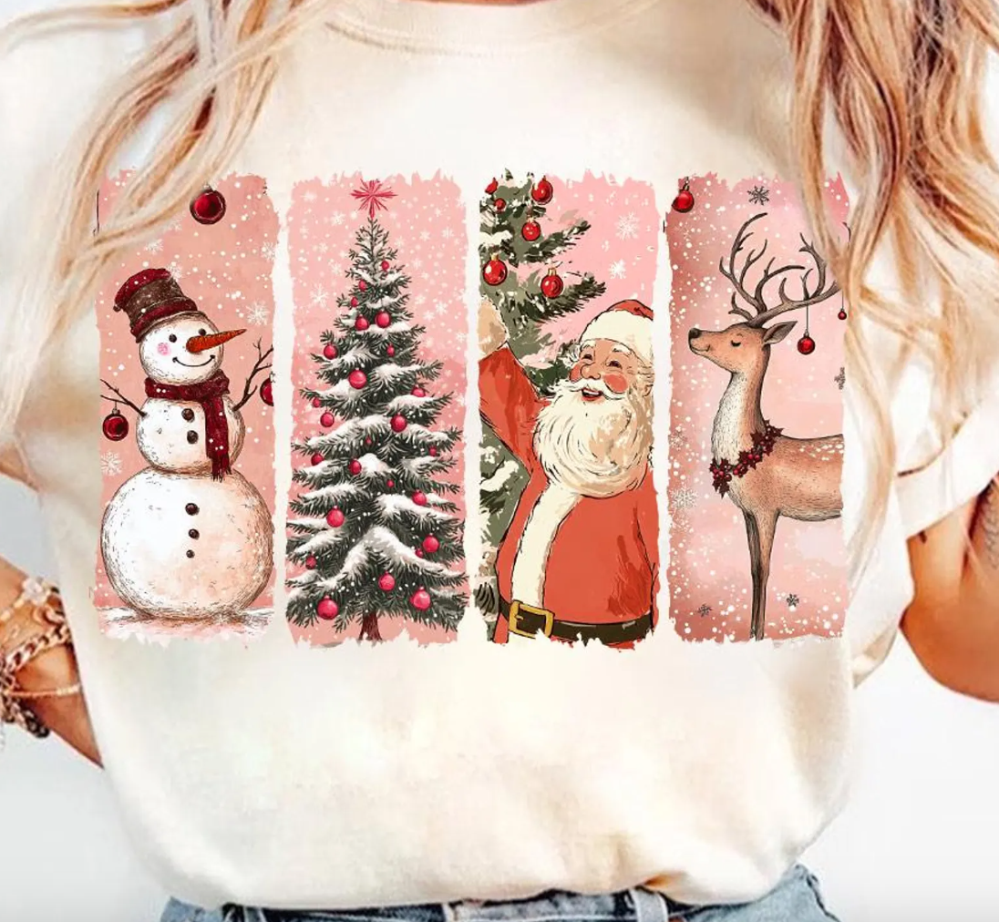 Peach Closet - Wholesale Graphic Sweatshirt - Women's - 4 Vintage Christmas Scenes T-Shirt or Crew Sweatshirt0