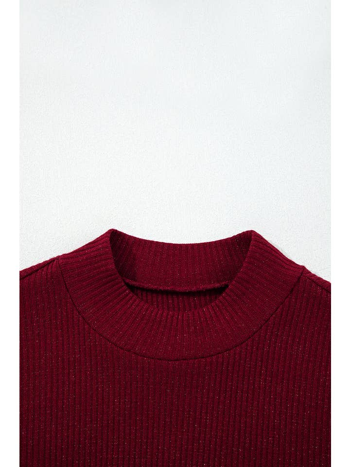 Red Dahlia Solid Metallic Ribbed Knit Long Sleeve Top for wholesale on Faire7