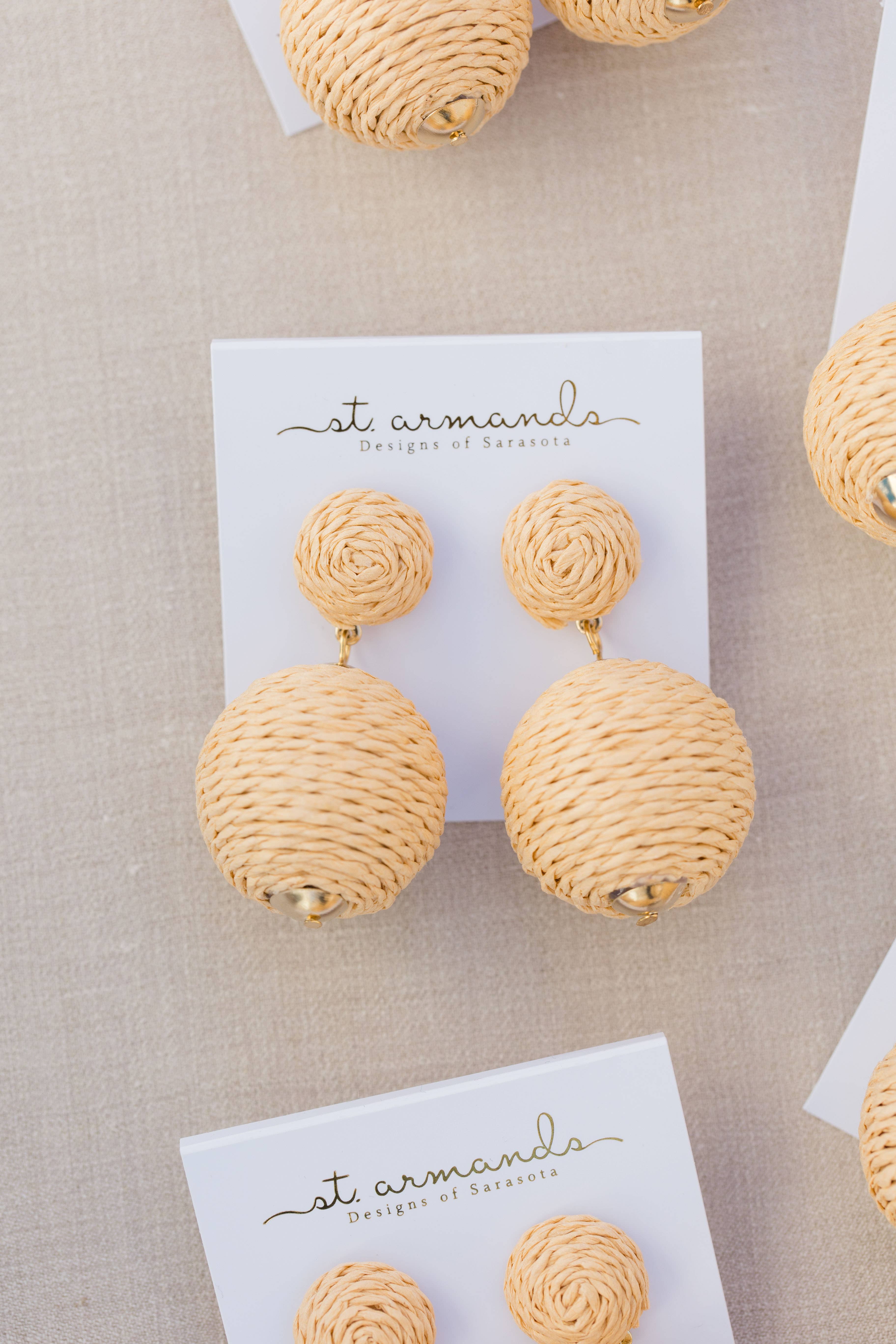St Armands Designs of Sarasota - Wholesale Dangle Earrings - Natural Lido Pom Pom Statement Earrings7
