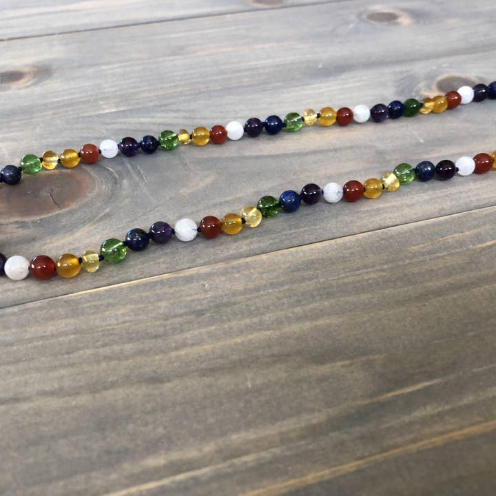 Baltic Essentials - Wholesale Beaded/Pearl Necklace - Chakra Rainbow 16 17 19 inch Baltic Amber Necklace Honey Moonstone