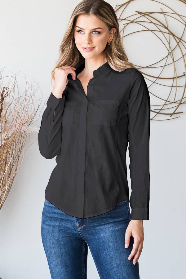 HEIMISH - Wholesale Button Down Shirt - Women's - KT083-2 LONGSLEEVE COLLAR SHIRT FRONT BUTTON CLOSURE0