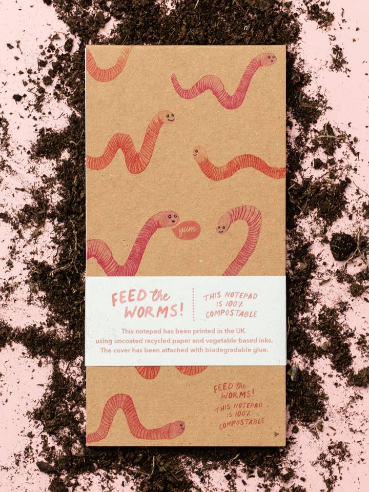 Feed The Worms 100% Compostable Notepad for wholesale by Ruby & Bo