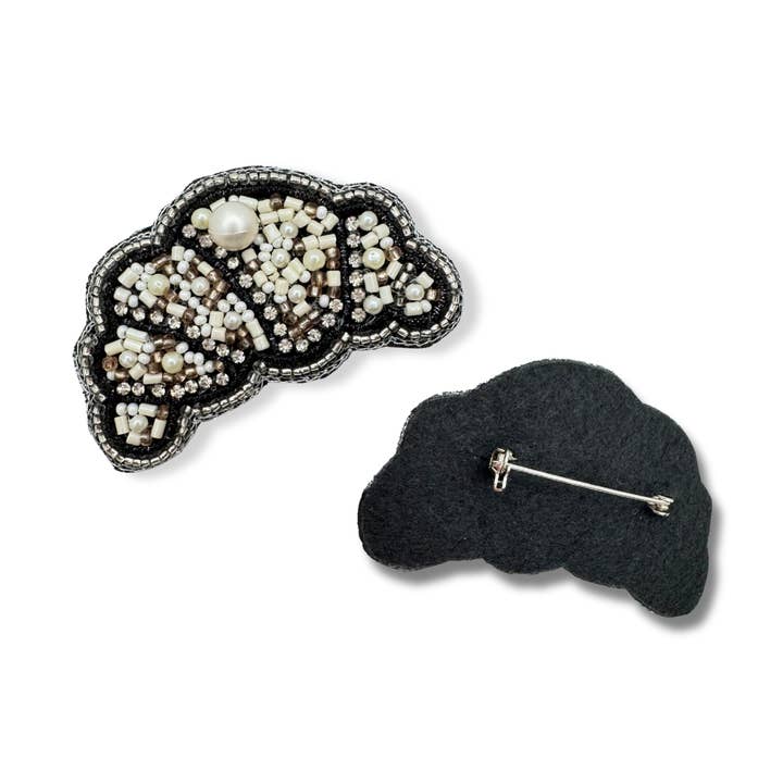 Croissant Brooch Beaded Handmade Charm Jewelry Gift Foodie Pin for wholesale by VANI TRAPANI