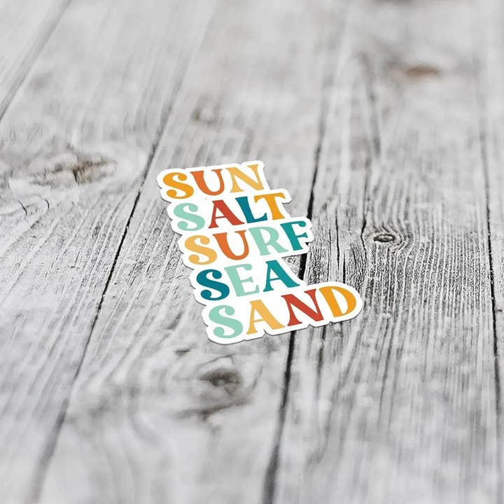 Sun, Salt, Surf, Sea, Sand | Large Beach Sticker for wholesale by Sunshine + Saltwater