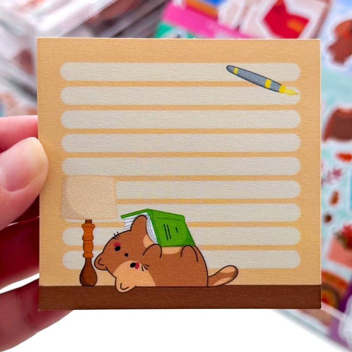 Cozy Reading Chubby Chubbs Cat Post it Sticky Notes for wholesale by Pochistudios
