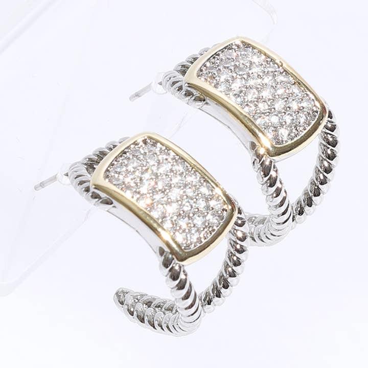 Twisted Outline Square CZ Pave Post-oorbellen voor wholesale door Fashion City