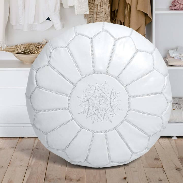 King Of Handmade - Wholesale Pouf - Moroccan Ottoman White Pouf - Furniture Ottoman Gift