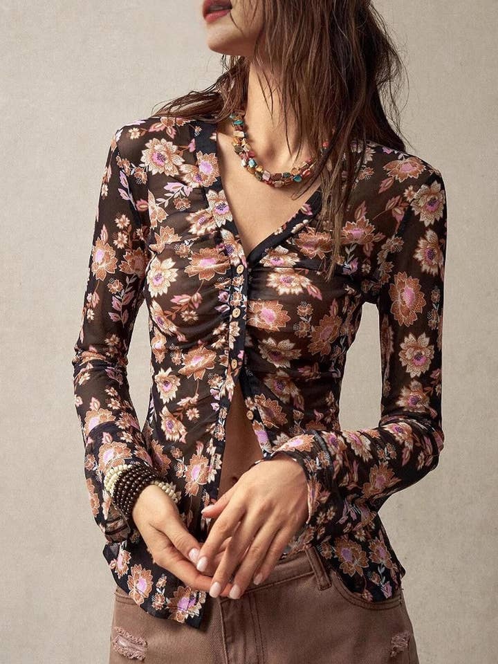 NINEXIS - Wholesale Blouse - Women's - CWTBLL3904_VINTAGE FIT FLORAL LONG SLEEVE BUTTON-DOWN SHIRT1