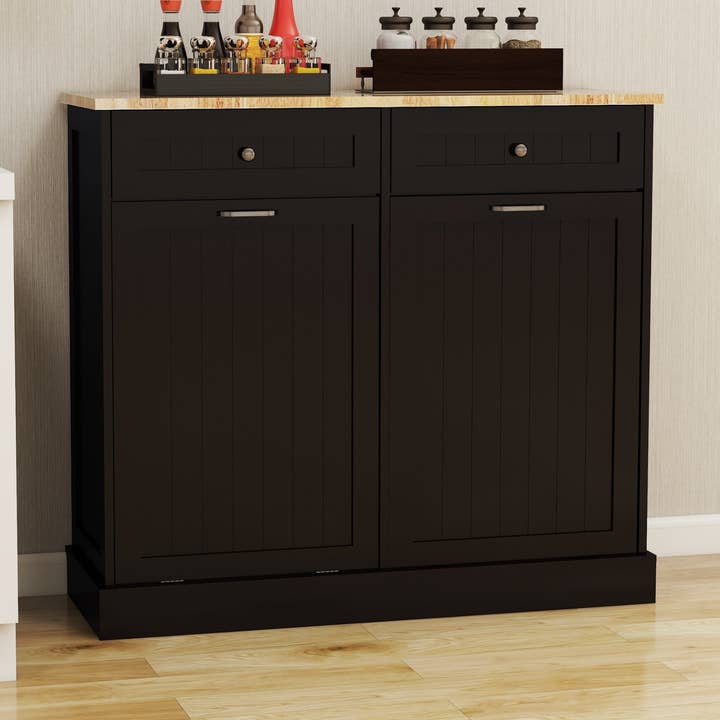 Black Tilt-Out Trash Cabinet with 2 Drawers and Compartments for wholesale by 39F Inc.