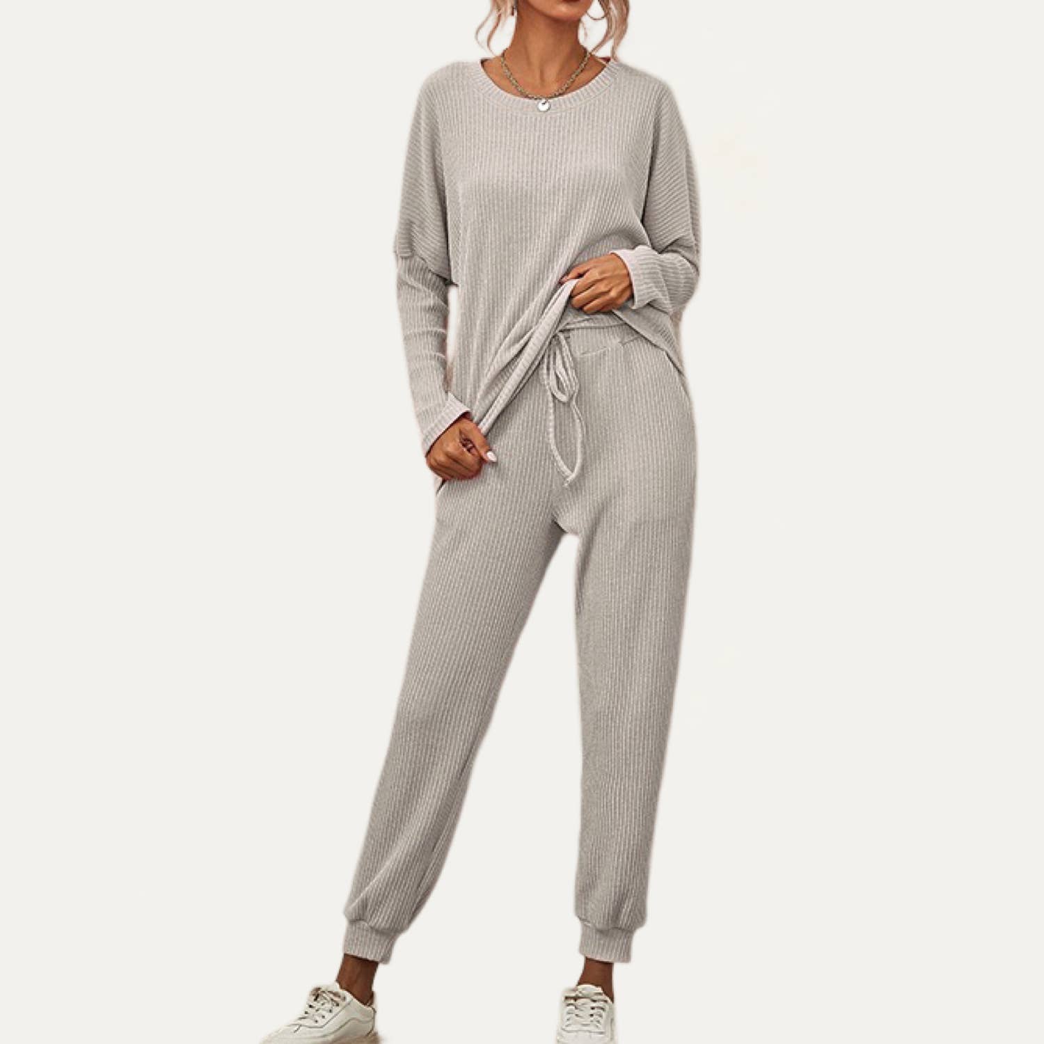 The Moment Collection - Wholesale Lounge Set - Women's - Chic And Cozy Ribbed Two-Piece Loungewear Set19