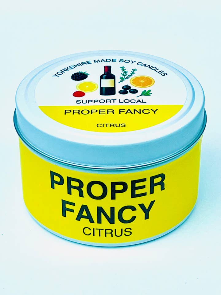 PROPER FANCY – Yorkshire Sayings Soy Citrus Scented Candles for wholesale by AromaHoliday Ltd