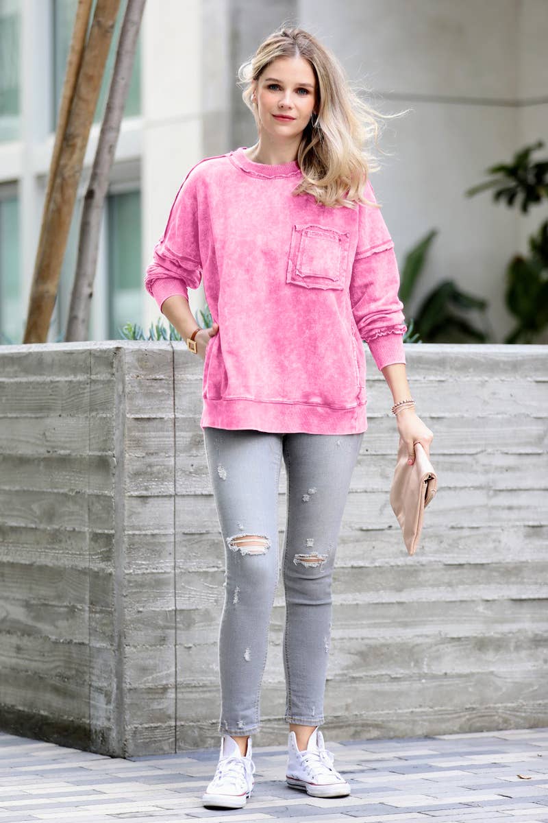 42POPS - Vendita all'ingrosso Felpa - Donna - Pullover in French Terry lavaggio acido.64