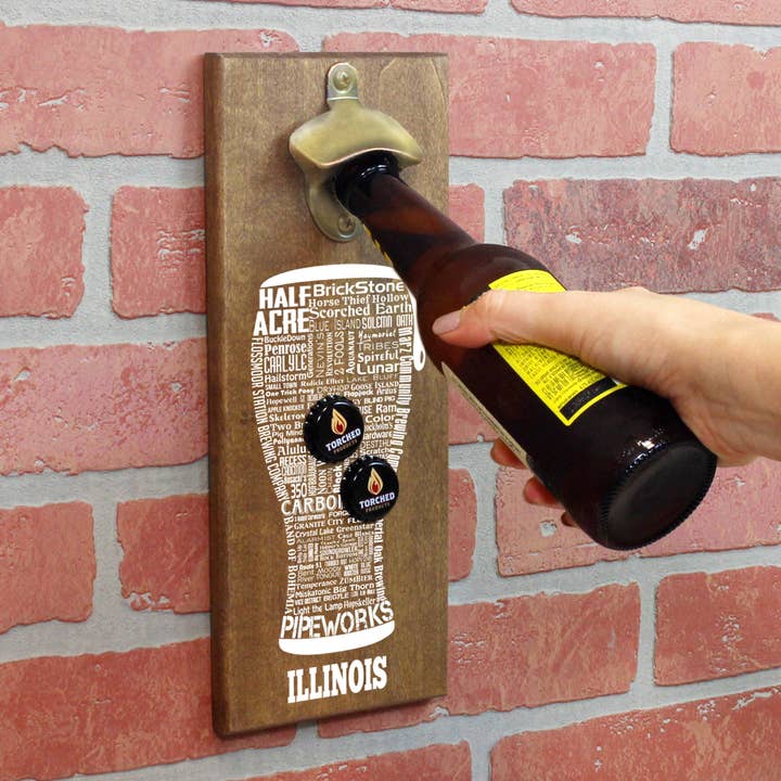 Craft Beer Typograph Cap Catching Magnetic Bottle Opener for wholesale by Torched Products