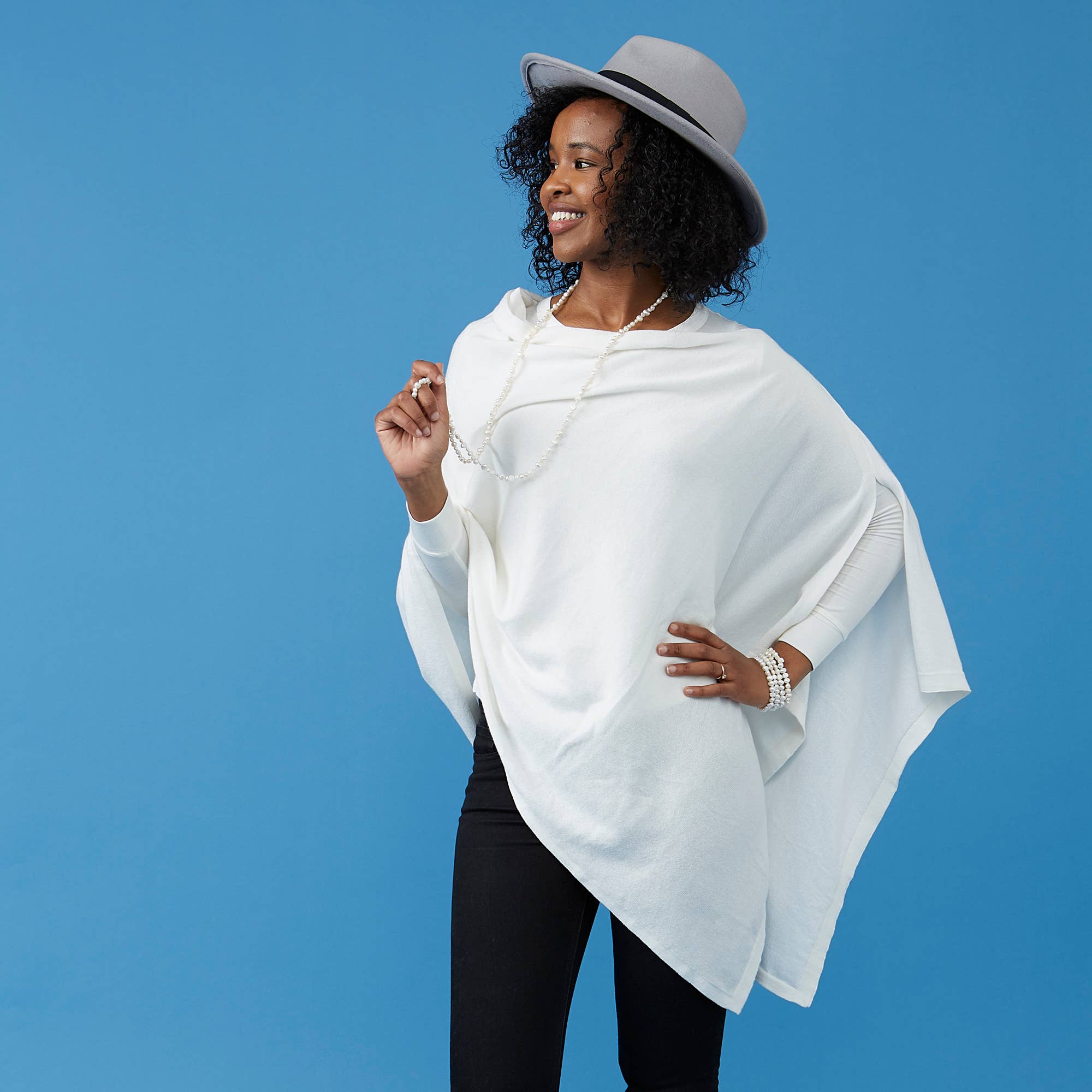 Hadley Wren - Wholesale Poncho - Women's - Ivory Solid Cotton Poncho2