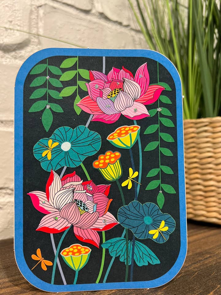 Orchids and flowers glitter laser cut card for wholesale by Shadywood Designs