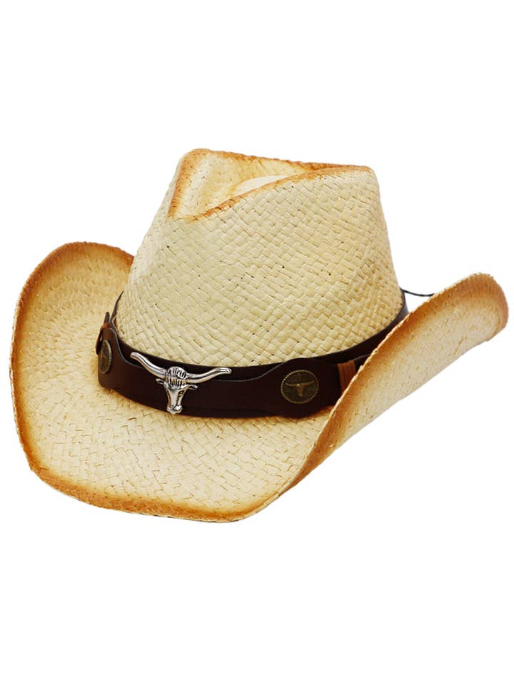 Bonnet de cowboy Longhorn Belt vintage en papier brûlé ombré et paille pour la vente par Cap Zone