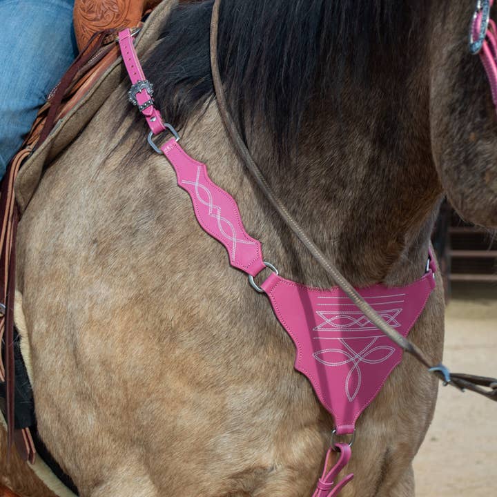 Schulz Equine - Wholesale Horseback Riding Gear - Pink Boot Stitch Headstall and Breast Collar Set2