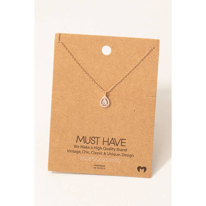 Fame Accessories - Wholesale Pendant/Charm Necklace - Pave Rhinestone Teardrop Pendant Necklace