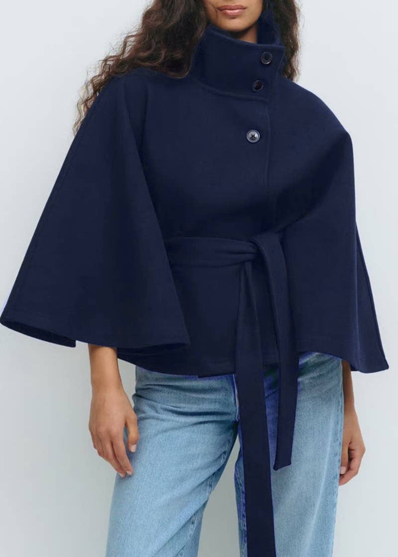 Rosa Clothing - Wholesale Jacket - Women's - Elegance Funnel neck Belt cape jacket7