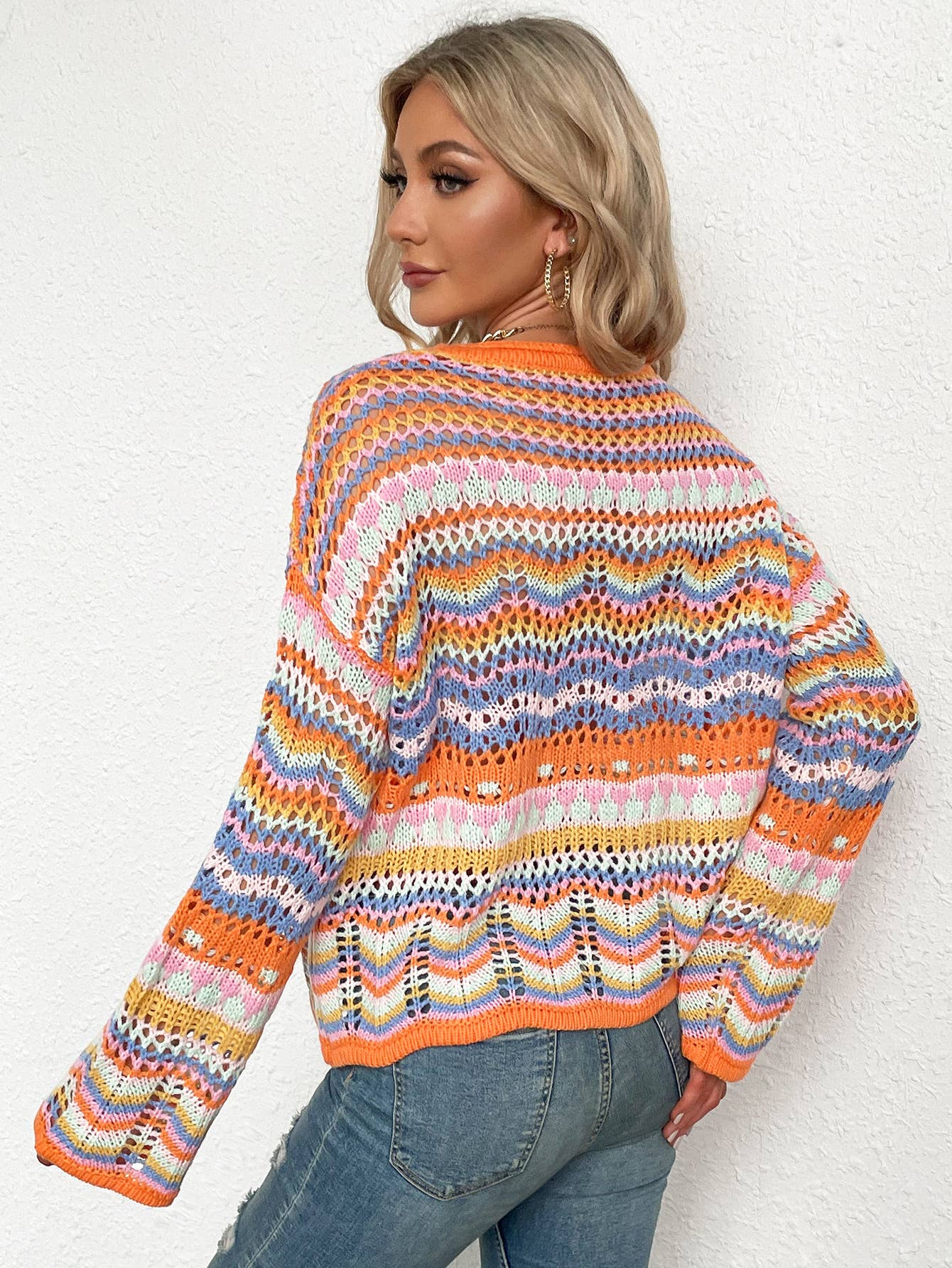 YNIQUE – Engroshandel Pullover - Dame – Kvinders stribe langærmet rund hals sweater toppe10