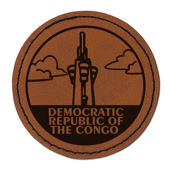 Democratic Republic of the Congo Limete Tower Round Iron-On Engraved Faux Leather Patch Applique - 2.5 Inch - Brown for wholesale by Sniggle Sloth