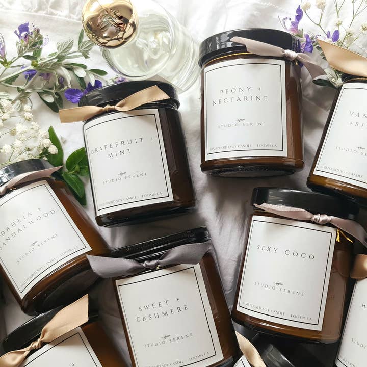 Studio Serene - Wholesale Jar/Filled Candle - 8oz Soy Wax Candle in Amber Jar