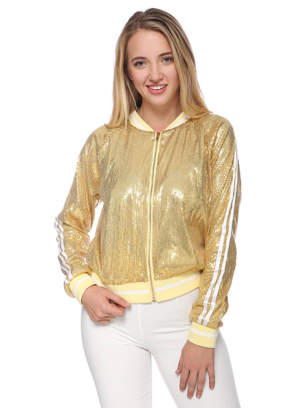Anna Kaci Wholesale - Wholesale Varsity/Baseball Jacket - Women's - Striped Metallic Sequin Varsity Jacket12
