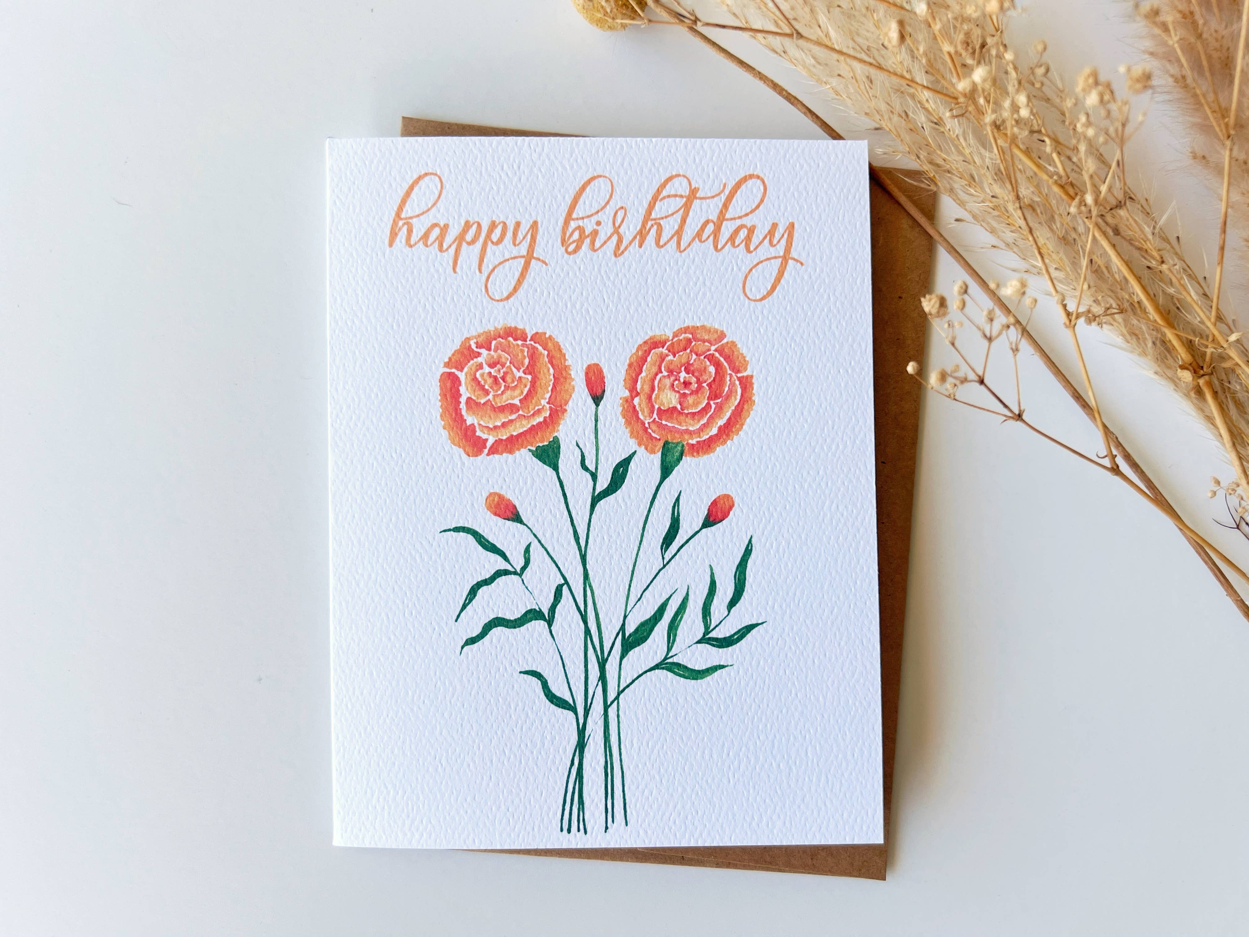 Ellamoonart - Wholesale Birthday Card - Orange Marigold Happy Birthday0
