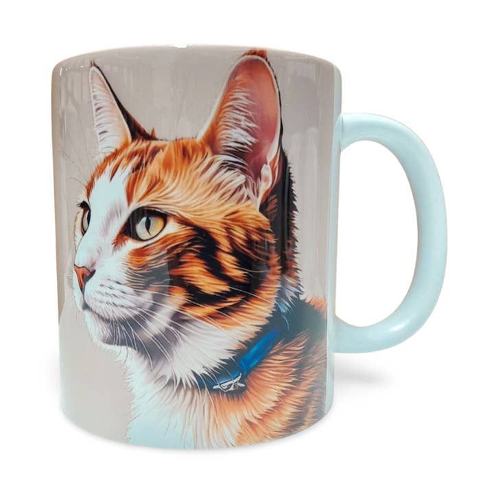 Coloured Pencil Style Ginger Tabby & White Cat Coffee Mug for wholesale by Rockways Designs
