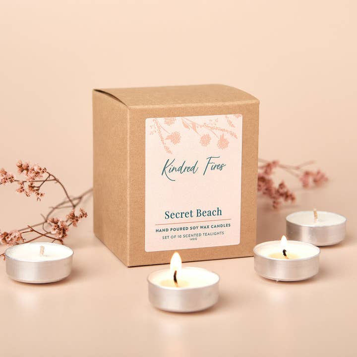 Secret Beach Scented Soy Wax Tealights for wholesale by Kindred Fires