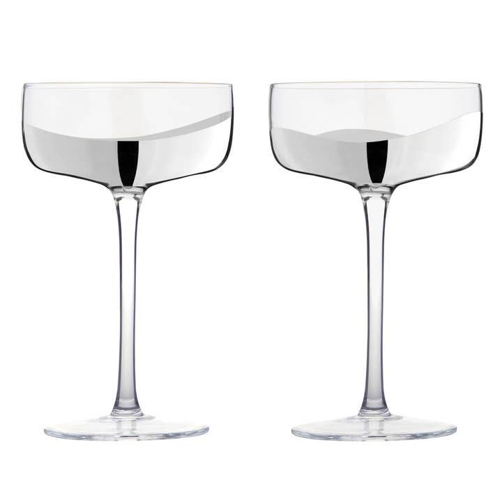 Anton Studio Designs - Wholesale Champagne Flute - Set of 2 Wave Silver Champagne Coupe Glasses