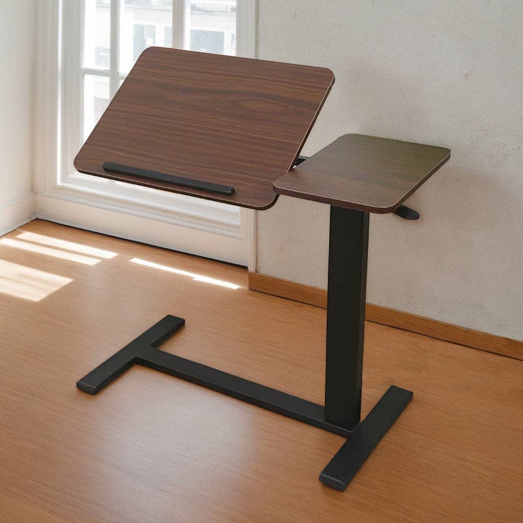 39F Inc. - Wholesale Side Table - Adjustable Overbed Laptop Table with Wheels Walnut Finish2