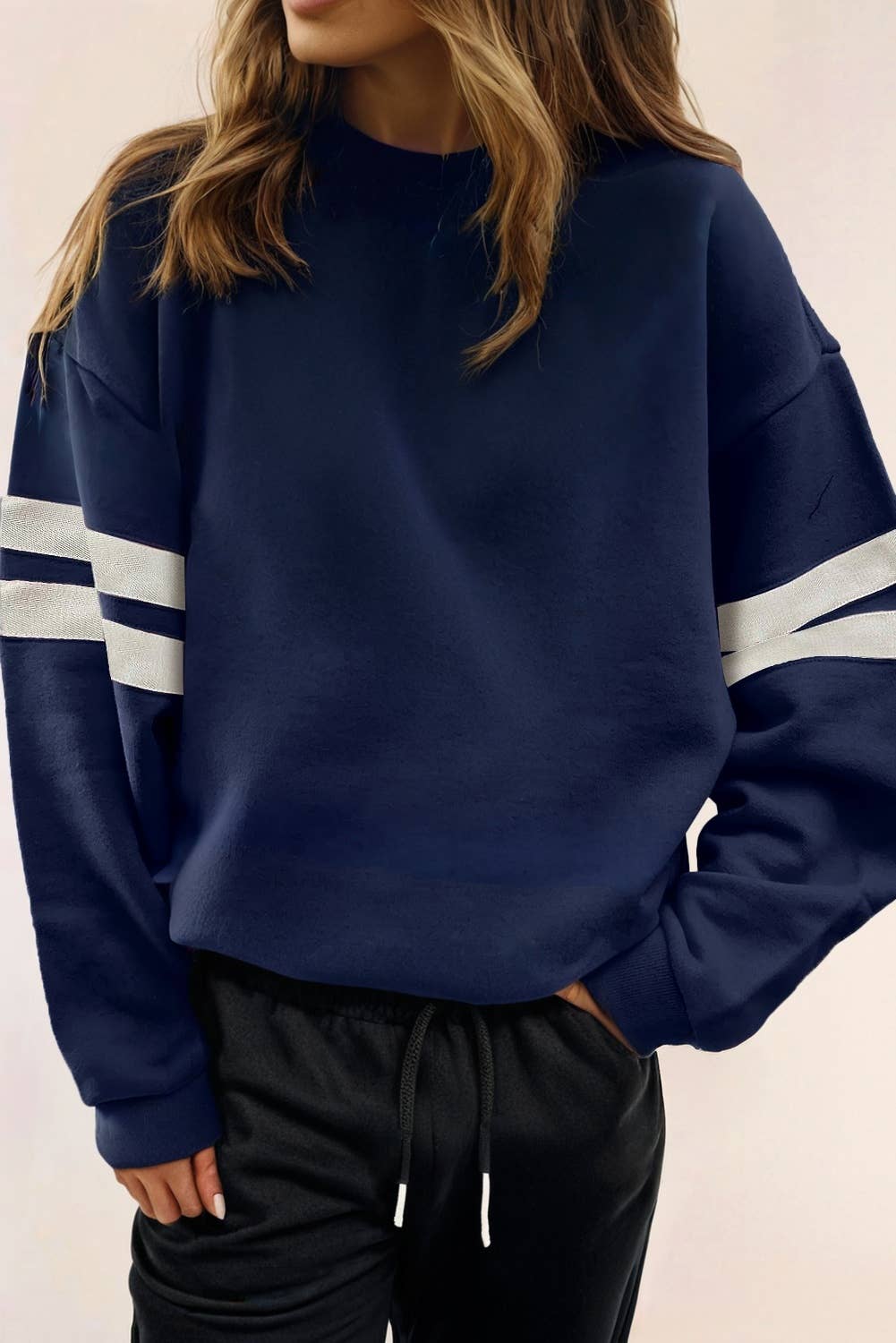 LA Society - Wholesale Sweatshirt - Women's - Striped Detail Drop Shoulder Oversized Boyfriend sweatshirt4