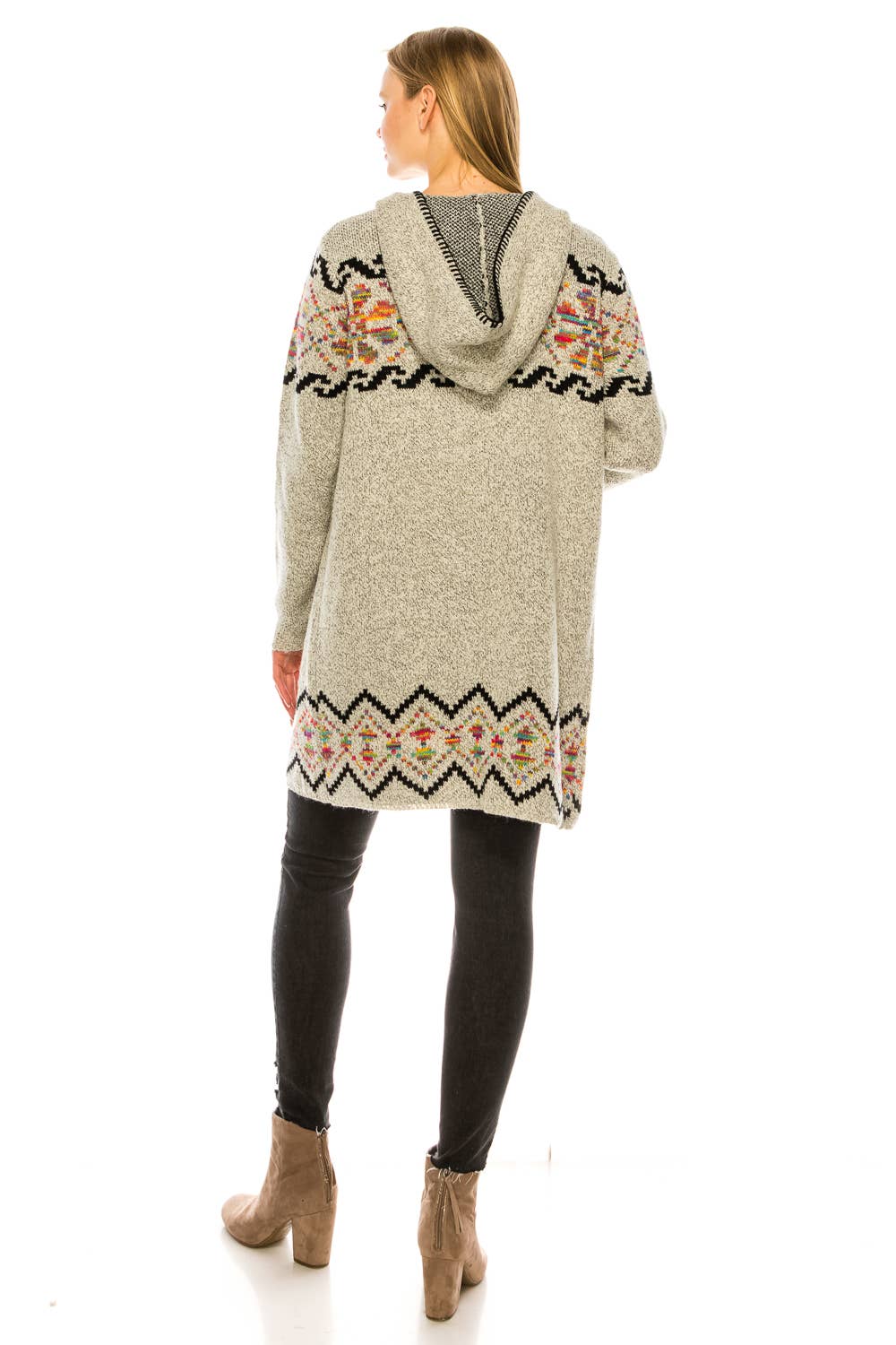 Oceanus Apparel - Wholesale Cardigan - Women's - OUG81327 Hooded floral patterned knit long cardigan sweater10