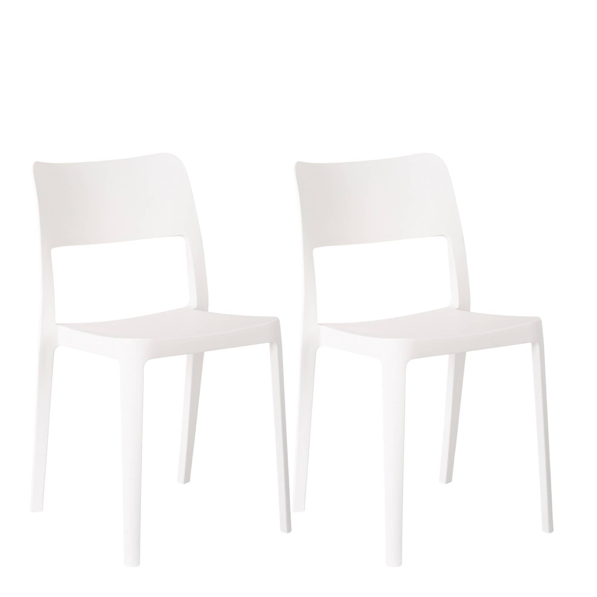 HomeRoots - Wholesale Outdoor Chair - Set of Two White Heavy Duty Plastic Outdoor Stacking Accent Chairs0