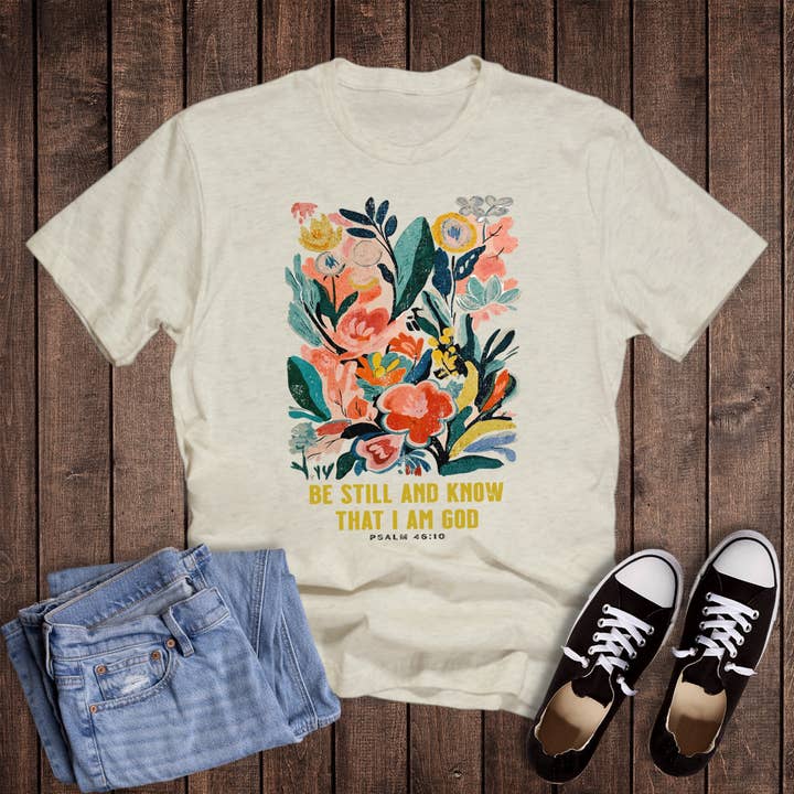 T-shirt graphique "Foi, sois tranquille et sache". pour la vente par Dust and Roots