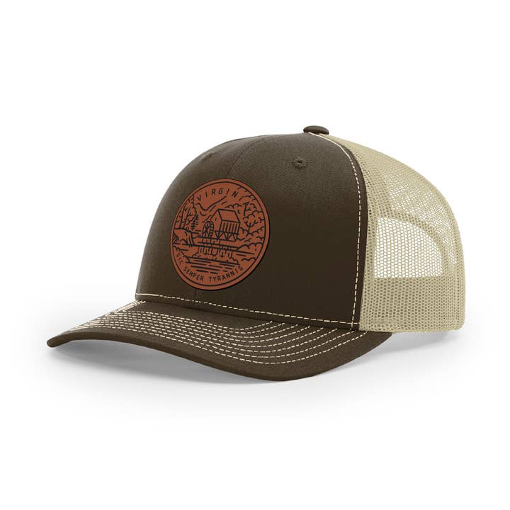Virginia Hat | Leather Patch Hat | Trucker Hat for wholesale by Albion Mercantile Co.