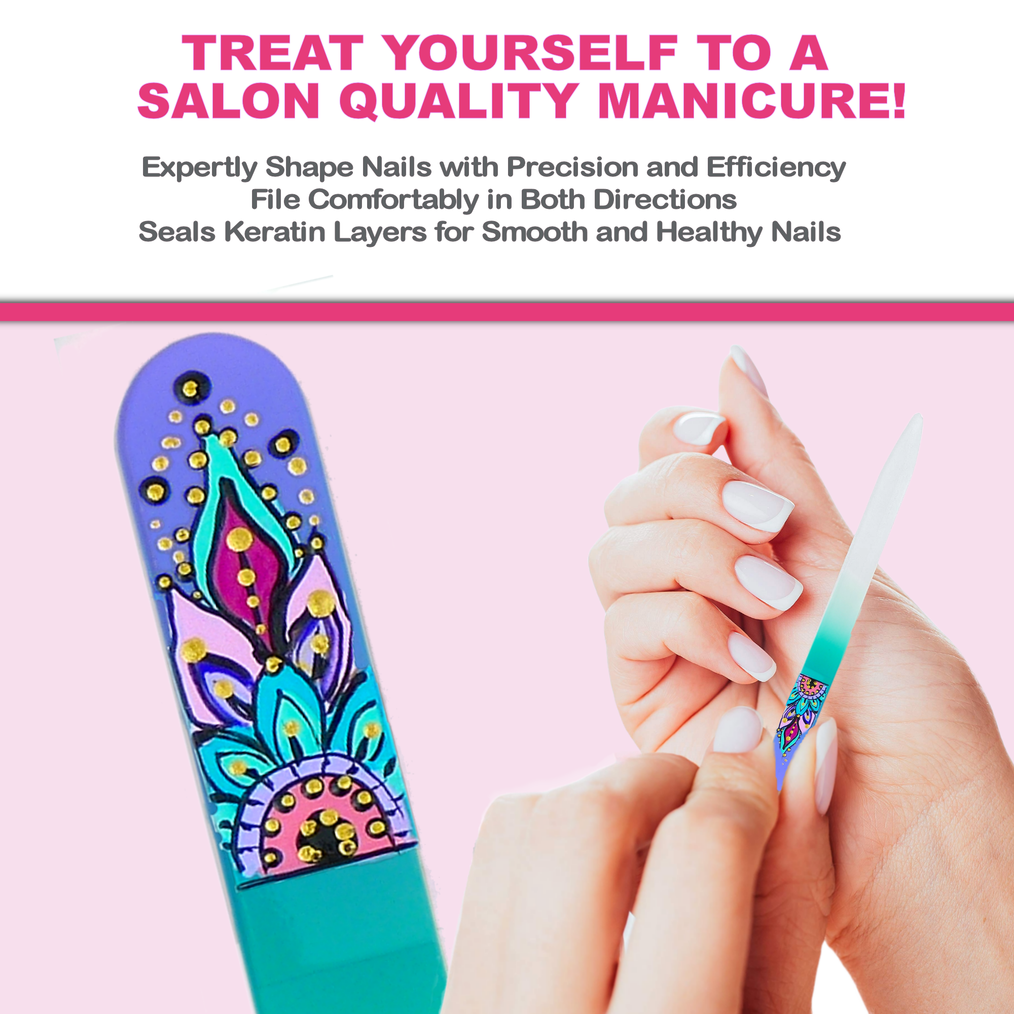 Classy Nail Files - Vendita all'ingrosso Lime per unghie - Lima per unghie in cristallo colorato dipinta a mano con fiore di guarigione Mandala4