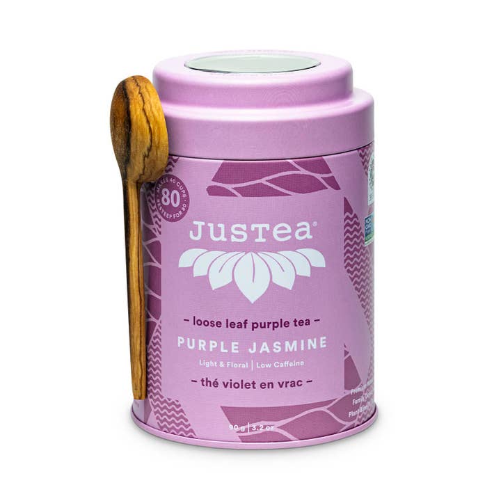 JusTea DE (Galeno GmbH) – wholesale Loose tea – Purple Jasmine Tin with Spoon -Organic Fair-Trade Purple Tea