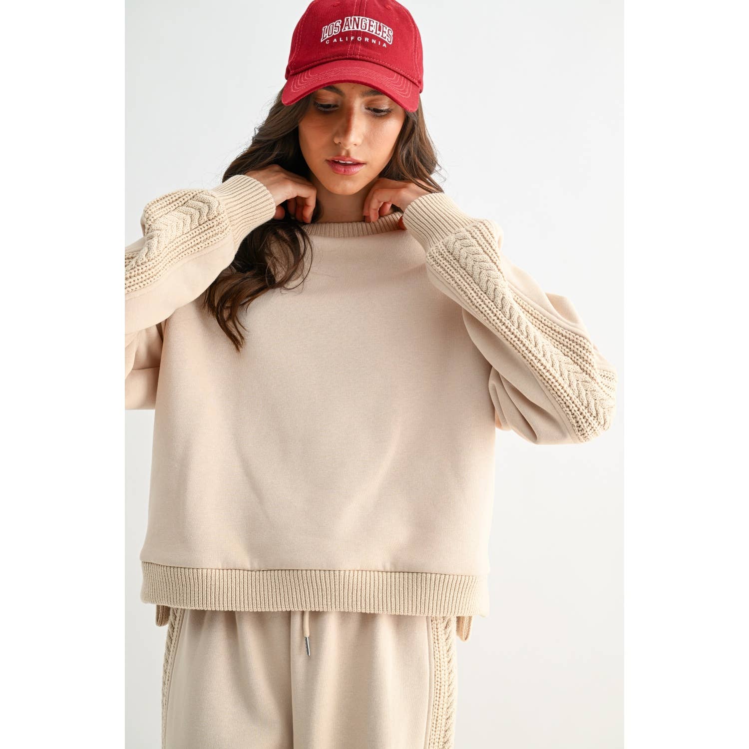 Camellia – wholesale Tops set – Women's – CS10248E CABLE KNIT TRIM OVERSIZED LOUNGE SET4