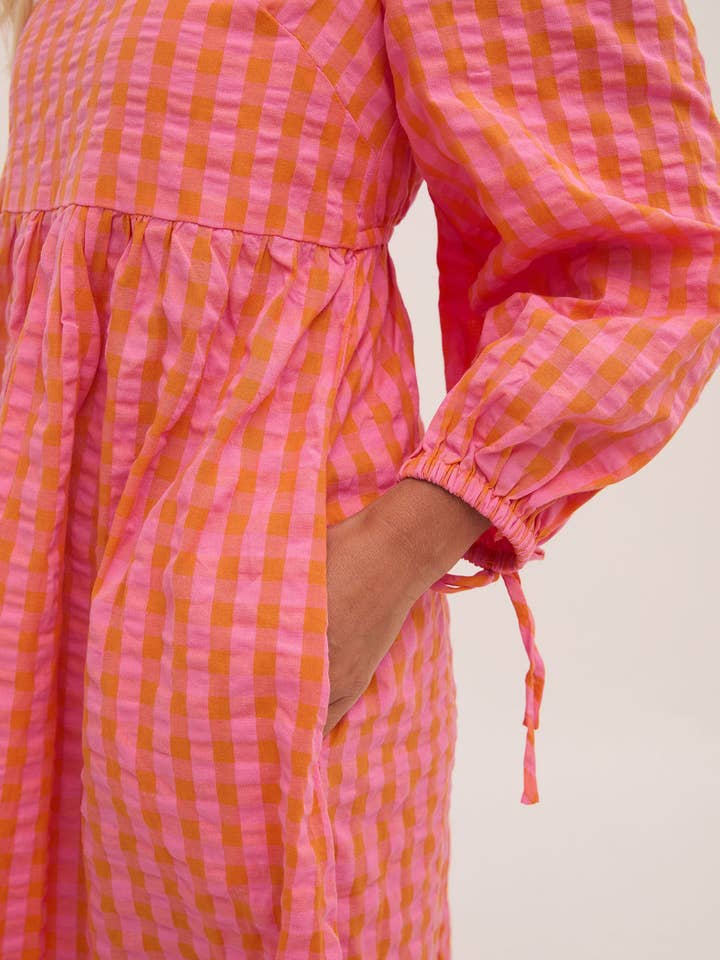 Lina Orange & Pink Gingham Dress for wholesale on Faire3