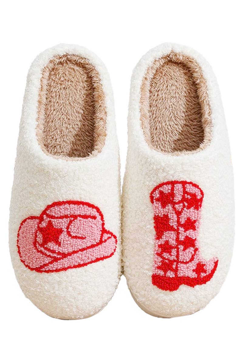 ASSORTED Yee-haw Cowgirl Hat Boots Terry Fuzzy Slippers for wholesale on Faire2