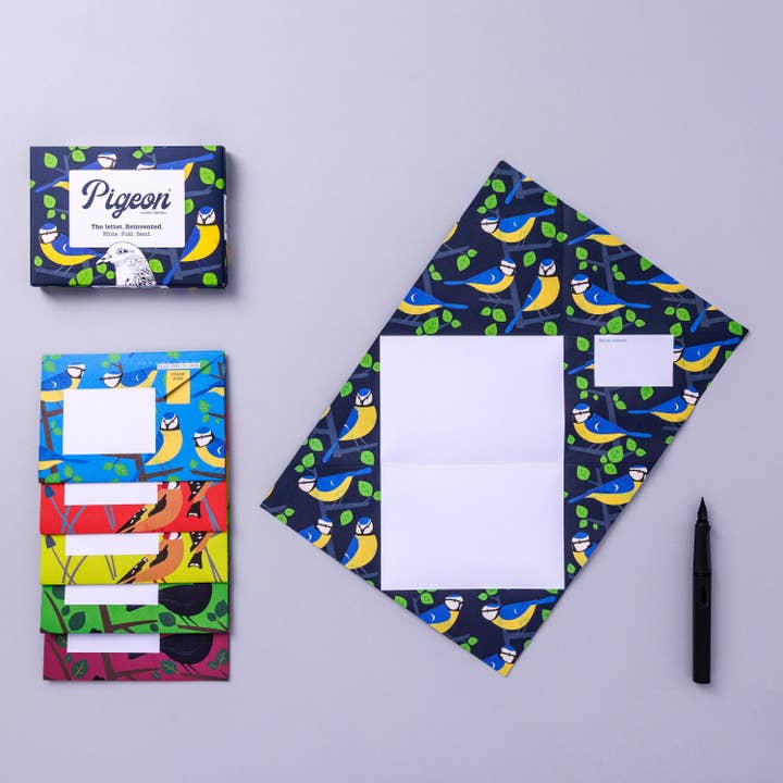 pigeonposted - Wholesale Stationery/Notecard Set - Dawn Chorus Pigeon Folding Letter Set – pack of 6 letters1