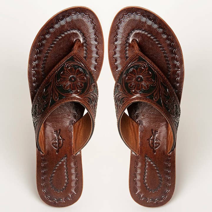 LC-ADFTE104B-7 Handgeprägte Leder-Flip-Flop-Sandalen – Western-Blumen-Slide von American Darling für den Großhandel von LS Western